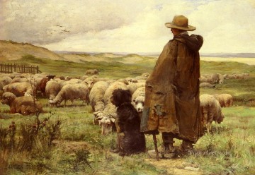 羊飼い Painting - ル・ベルジェの農場生活 リアリズム ジュリアン・デュプレの羊